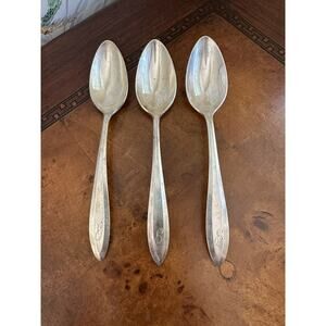 3 Antique 1914 "Patrician" Community Silver-Plate FLUTED Spoon 6" Monogrammed S